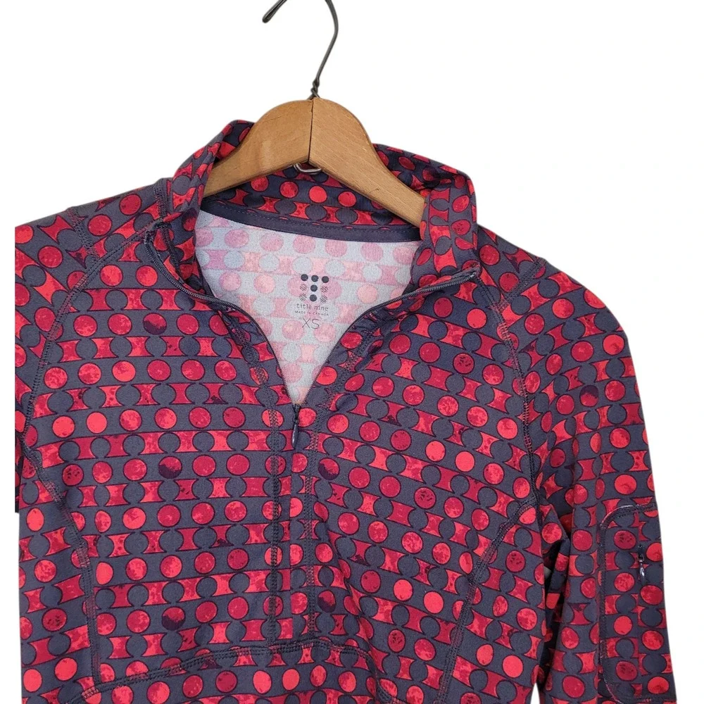 Title Nine Womens Long Sleeve Red Gray Print Half Zip Dress XS Stretch - Picture 2 of 7